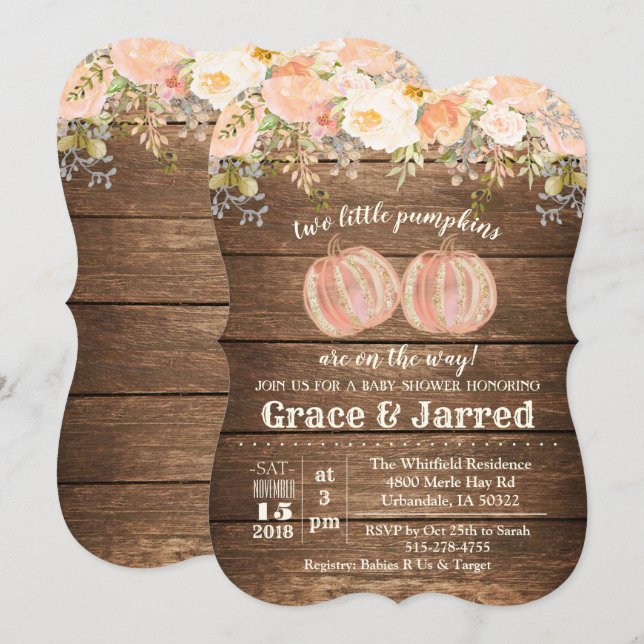 Fall Autumn Twin Baby Shower Invitation (Front/Back)