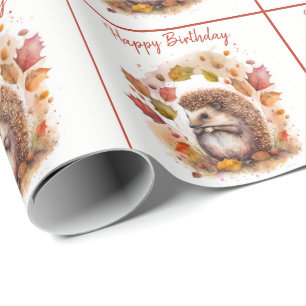 Fall / Autumn Vibes Hedgehog - Happy Birthday Wrapping Paper