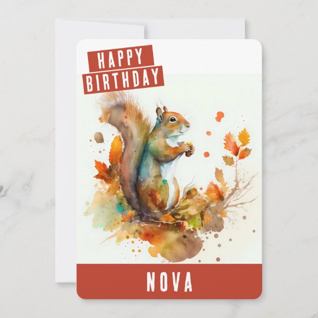 Fall / Autumn vibes Squirrel Birthday Card (Front)