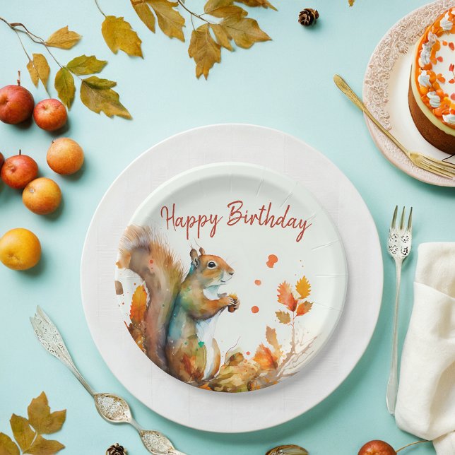 Fall / Autumn vibes Squirrel -  Birthday Party - Paper Plate (Creator Uploaded)
