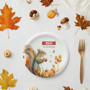 Fall / Autumn vibes Squirrel -  Birthday Party - Paper Plate
