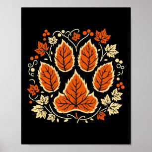 Fall Autumn Vine Leaf Paw Thanksgiving Dog Lover D Poster