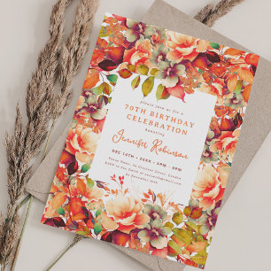 Fall Autumn Watercolor Floral 70th Birthday Party  Invitation