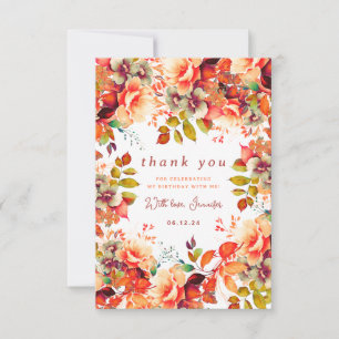 Fall Autumn Watercolor Floral Birthday Thank You  Card