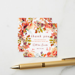 Fall Autumn Watercolor Floral Birthday Thank You Enclosure Card