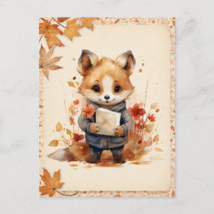 Fall / Autumn Watercolor Fox - Postcard