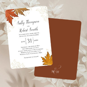 Fall Autumn Watercolor Leaves Wedding Custom Invitation