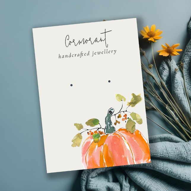 Fall Autumn Watercolor Pumpkin Earring Display Business Card (Creator Uploaded)