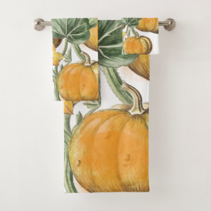 Fall Autumn Watercolor Vintage Pumpkins Bath Towel Set