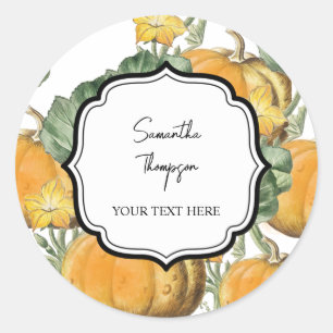 Fall Autumn Watercolor Vintage Pumpkins   Classic Round Sticker