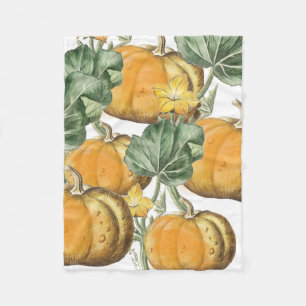 Fall Autumn Watercolor Vintage Pumpkins Fleece Blanket