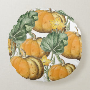 Fall Autumn Watercolor Vintage Pumpkins Round Cushion