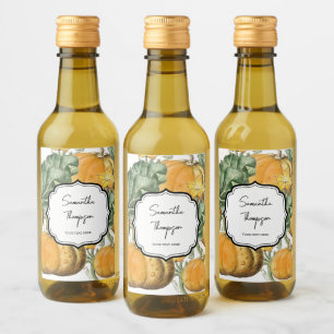Fall Autumn Watercolor Vintage Pumpkins Wine Label