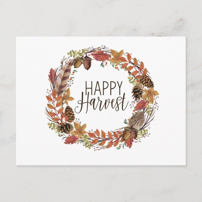 fall autumn watercolor wreath postcard (Front)