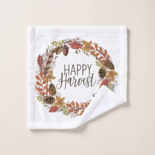 fall autumn watercolor wreath wash cloth