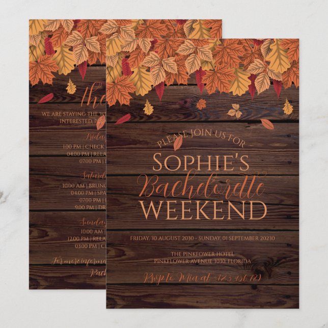 Fall Autumn wedding Bachelorette weekend & details Invitation (Front/Back)