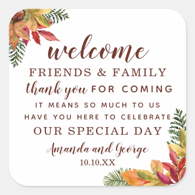 Fall Autumn Wedding favour personalised thank you Square Sticker (Front)