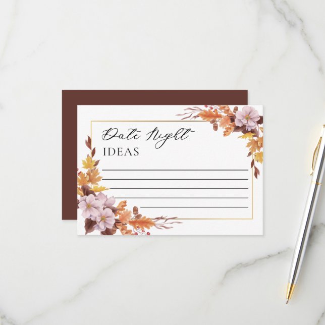 Fall Autumn Wedding Floral Date Night Ideas RSVP Card (Front/Back In Situ)