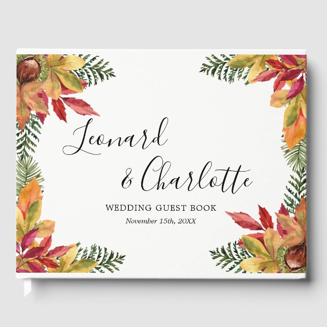 Fall Autumn Wedding Guests Book keepsake (Front)