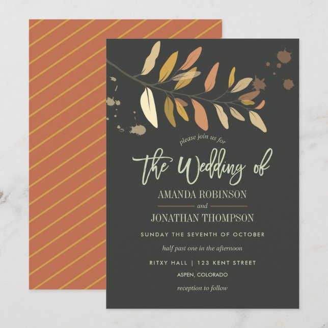 Fall Autumn Wedding personalised invitation (Front/Back)