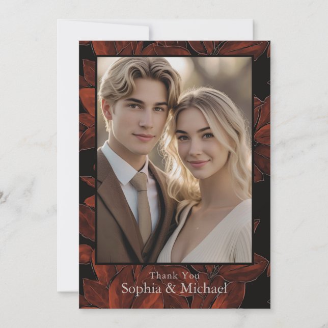 Fall/Autumn Wedding Thank You Card Rich Dark Colou (Front)