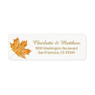 Fall Autumn White Gold Leaf Wedding Return Address