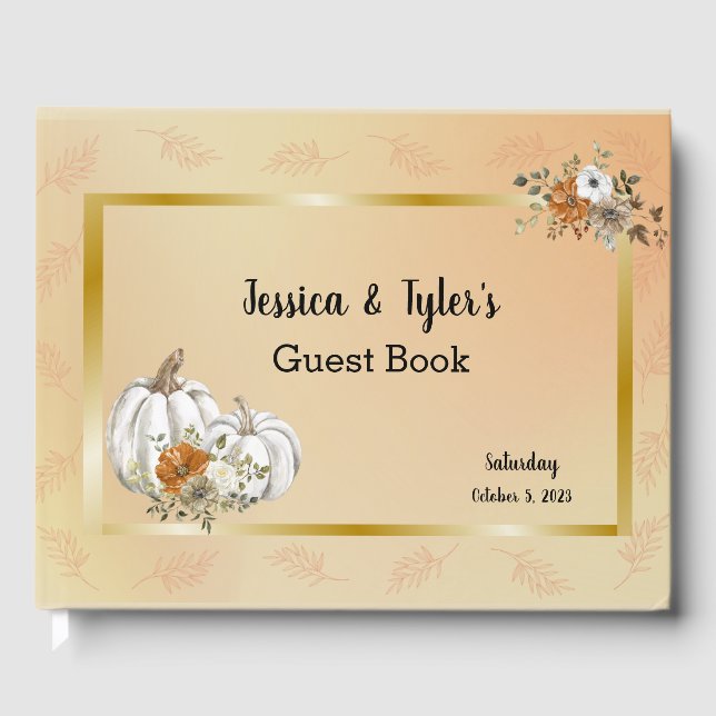 Fall Autumn White Pumpkin Rust Wedding Guest Book (Front)