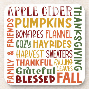 Fall Autumn Winter Thanksgiving Holiday Blessings Coaster