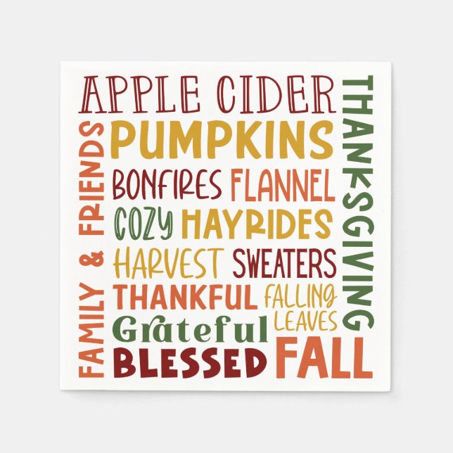 Fall Autumn Winter Thanksgiving Holiday Thankful Napkin (Front)