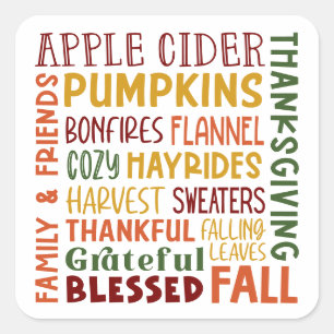 Fall Autumn Winter Thanksgiving Holiday Thankful Square Sticker
