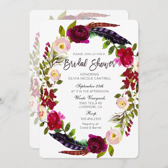 Fall Autumn Wreath Floral Bridal Shower Invitation (Front/Back)