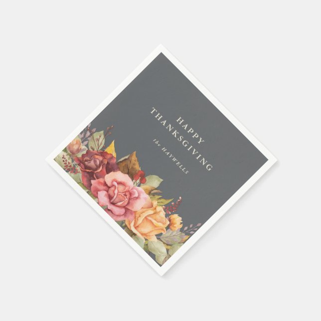 Fall/Autumnal Floral Border Thanksgiving Napkin (Corner)