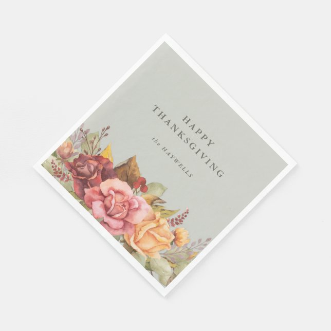 Fall/Autumnal Floral Border Thanksgiving Party Napkin (Corner)