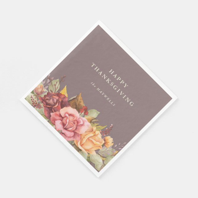 Fall/Autumnal Floral Border Thanksgiving Party Napkin (Corner)