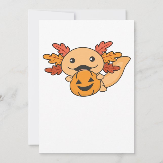 Fall Axolotl With Fall Leaves Pumpkin Fall Holiday Card (Front)