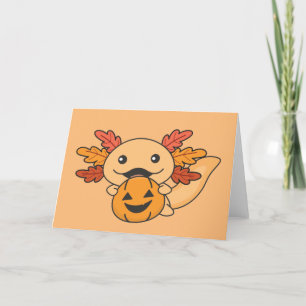 Fall Axolotl With Fall Leaves Pumpkin Fall Holiday Card