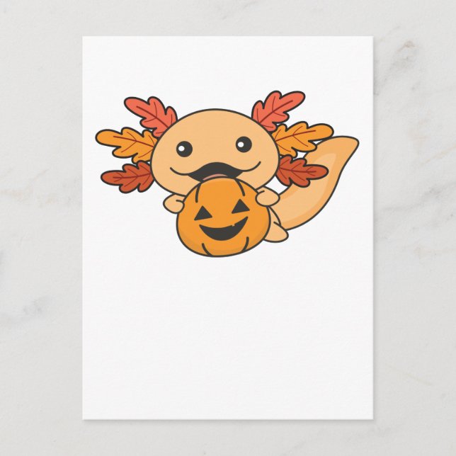 Fall Axolotl With Fall Leaves Pumpkin Fall Holiday Postcard (Front)