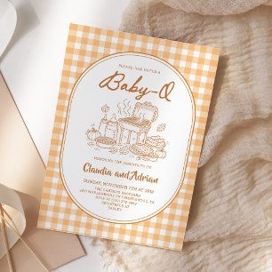 Fall Baby Q BBQ Baby Shower Orange Gingham Invitation