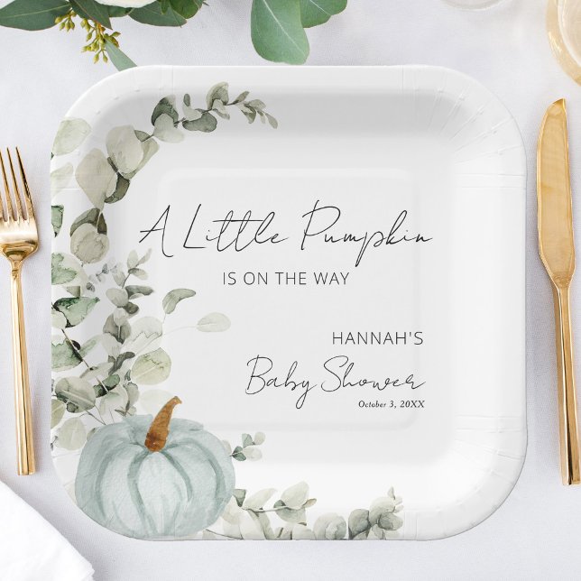 Fall Baby Shower A Little Pumpkin Blue Paper Plate (Creator Uploaded)