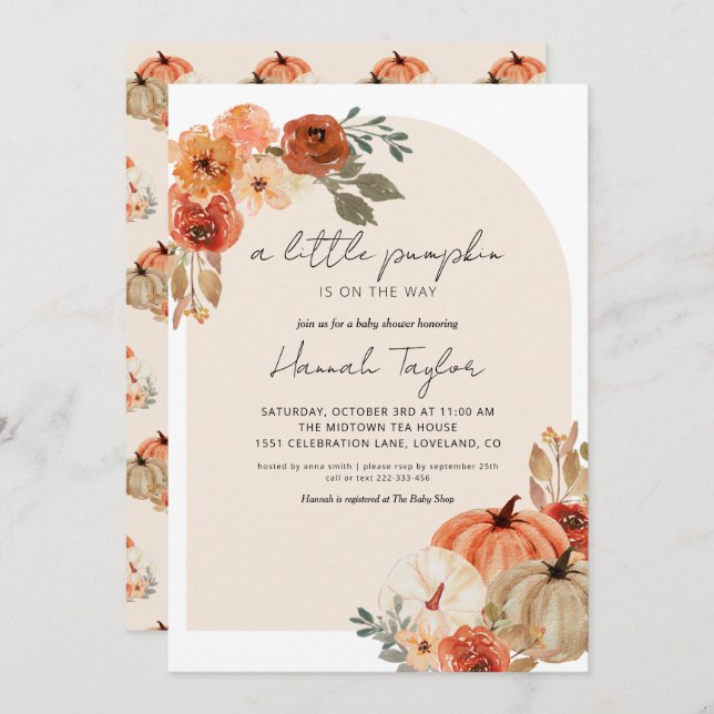 Fall Baby Shower A Little Pumpkin Invitation (Front/Back)