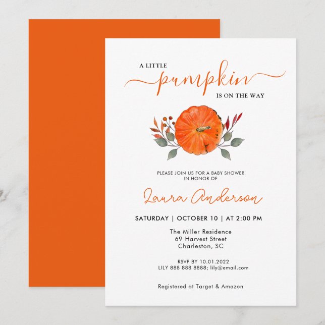 Fall Baby Shower A Little Pumpkin Invitation (Front/Back)