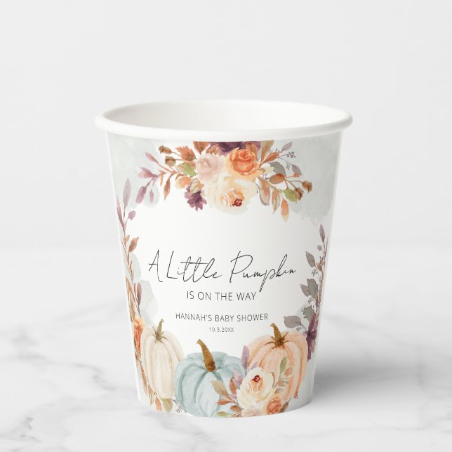 Fall Baby Shower A Little Pumpkin Paper Cups (Front)