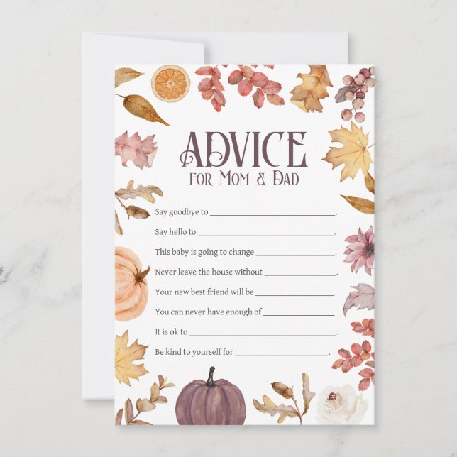 Fall Baby Shower Advice for Mum & Dad Card (Front)