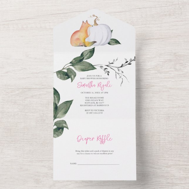 Fall Baby Shower All In One Tropical Watercolor Invitation (Inside)