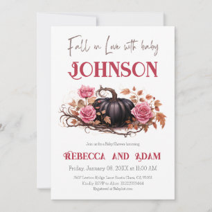 Fall Baby Shower Black Pumpkin Floral Autumn Theme Invitation