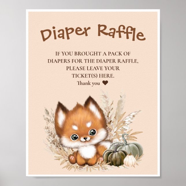 Fall Baby Shower Boho Diaper Raffle Sign (Front)