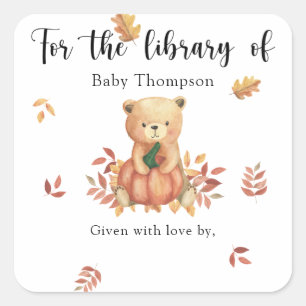 Fall Baby Shower bookplate, books for baby Square Sticker