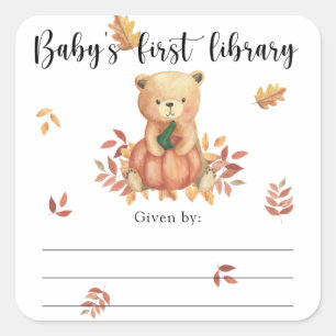 Fall Baby Shower bookplate, books for baby Square Sticker