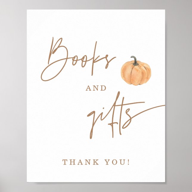 Fall Baby Shower Books and Gifts Sign, Pumpkin Poster (Front)