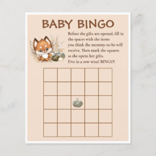 Fall Baby Shower Cute Fox Pumpkins Baby Bingo Game